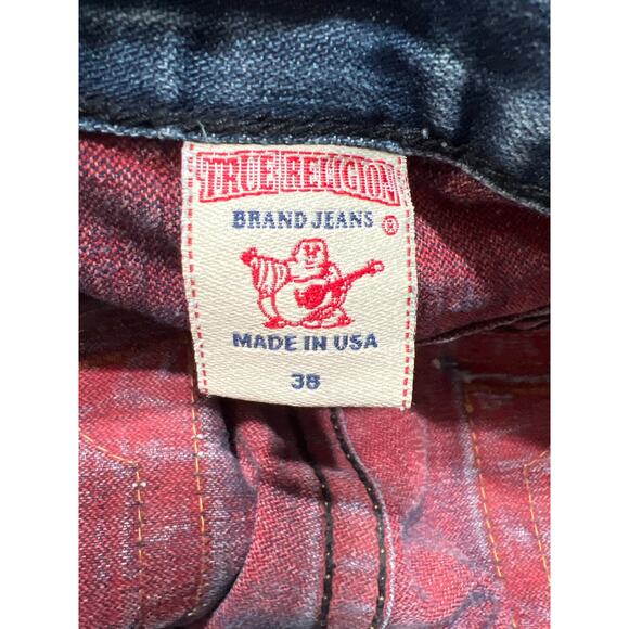 True Religion Mens Ricky Distressed Straight Flap Jeans Size 38 - Picture 9 of 12